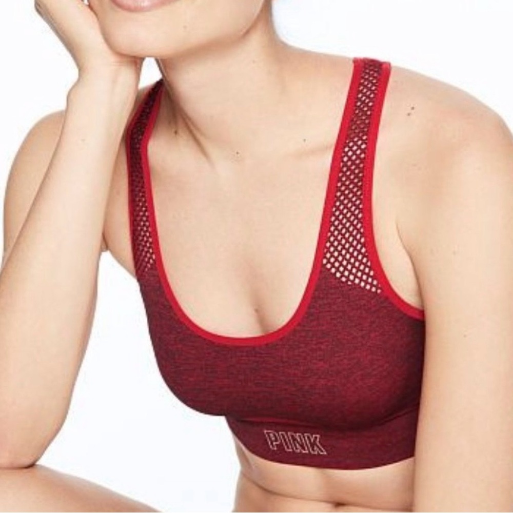 PINK VS Heather Red Black Seamless Racerback Pullover Sports Bra Active Size XS